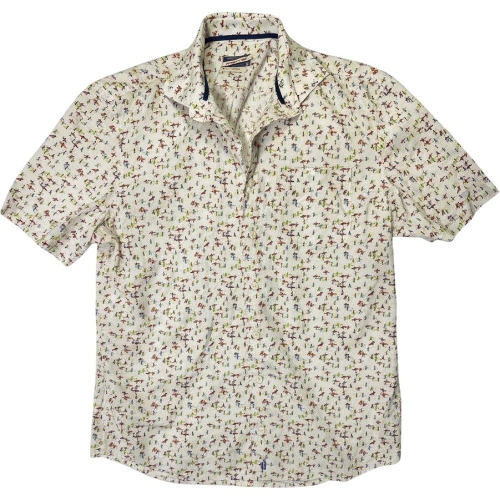 Johnnie-O Hangin Out Mens Large White Surfer Print Short Sleeve Shirt JMWS1590